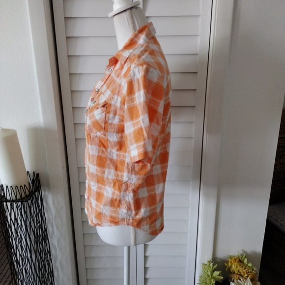 Polo Ralph Lauren Western orange plaid pearl snap button closure short sleeve M - Picture 6 of 7